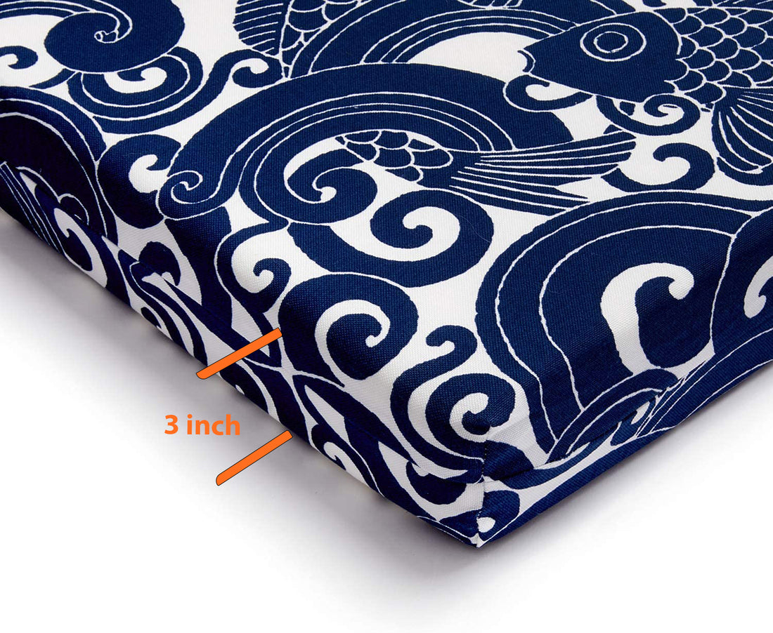 Set of 2 Blue Carp Indoor/Outdoor Seat Cushions | Navy | 16"x18.5X3"