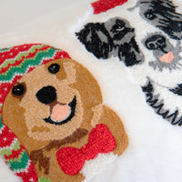 4 Dogs Embroidery On Faux Fur Base Pillow | 14‘’x24‘’