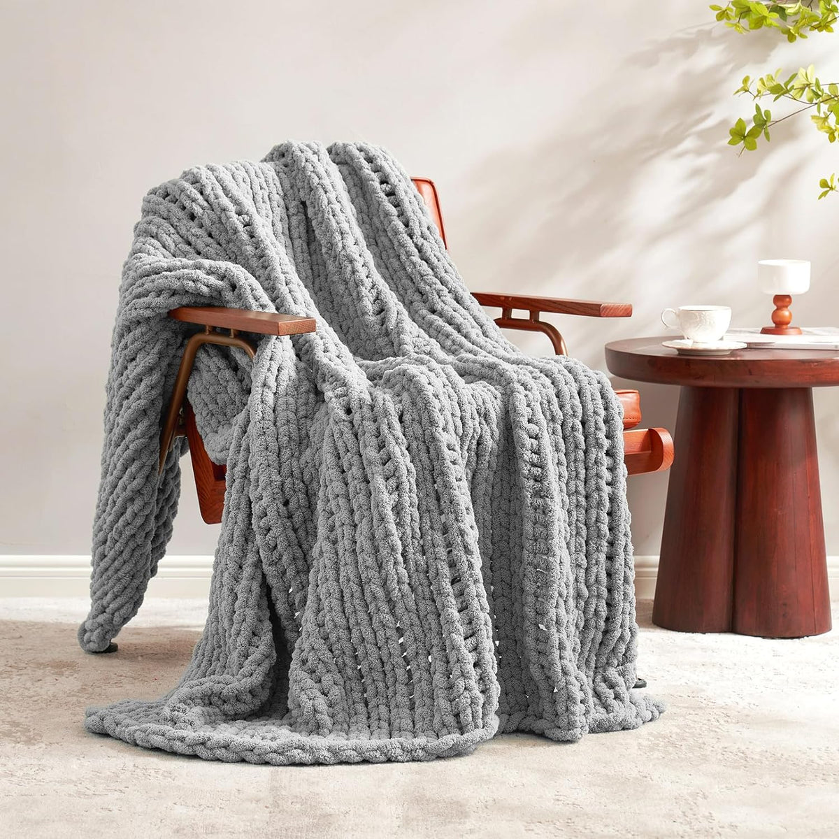 Handmade Chunky Knit Throw Blanket Gray 50 x 60 Millow