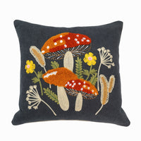 Mushroom & Wildflowers Throw Pillow Cover | Gray | 18" x 18"