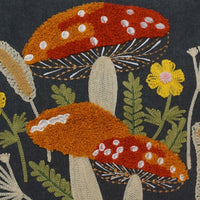 Mushroom & Wildflowers Throw Pillow Cover | Gray | 18" x 18"