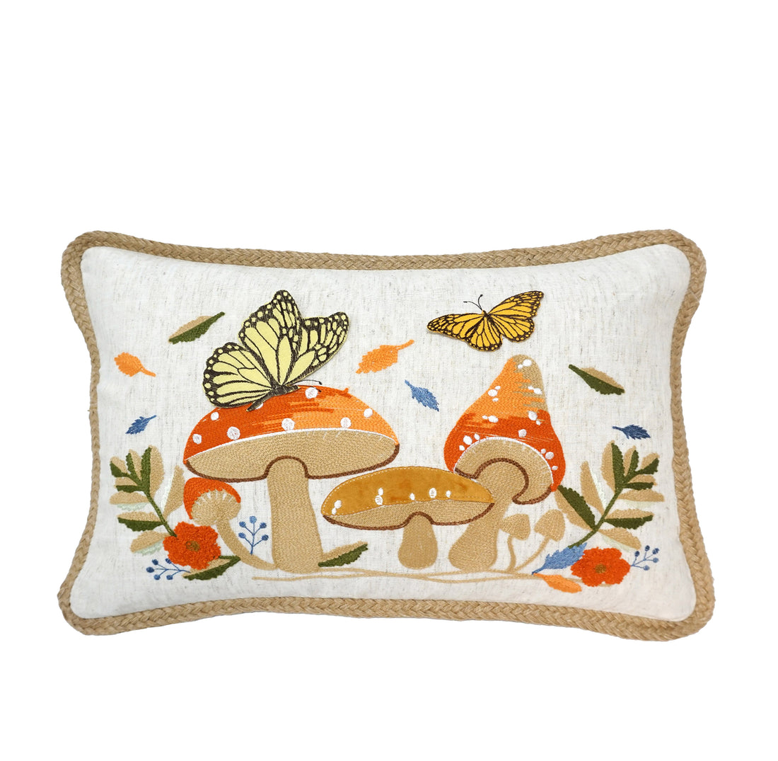 Mushrooms & Butterflies Throw Pillow Cover | Multi | 14" x 20"