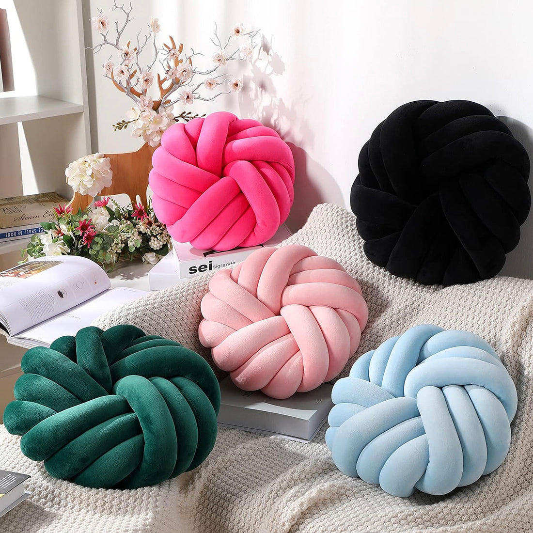 Camelia Round Knot Velvet Throw Pillow | 13"
