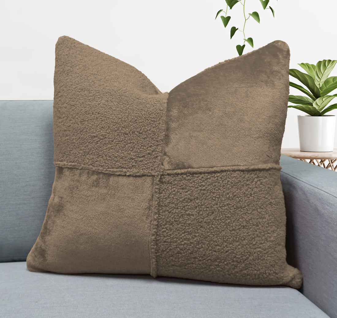 Viola Teddy Patchwork Throw Pillow Cover  | 20" x 20" | 22" x 22"