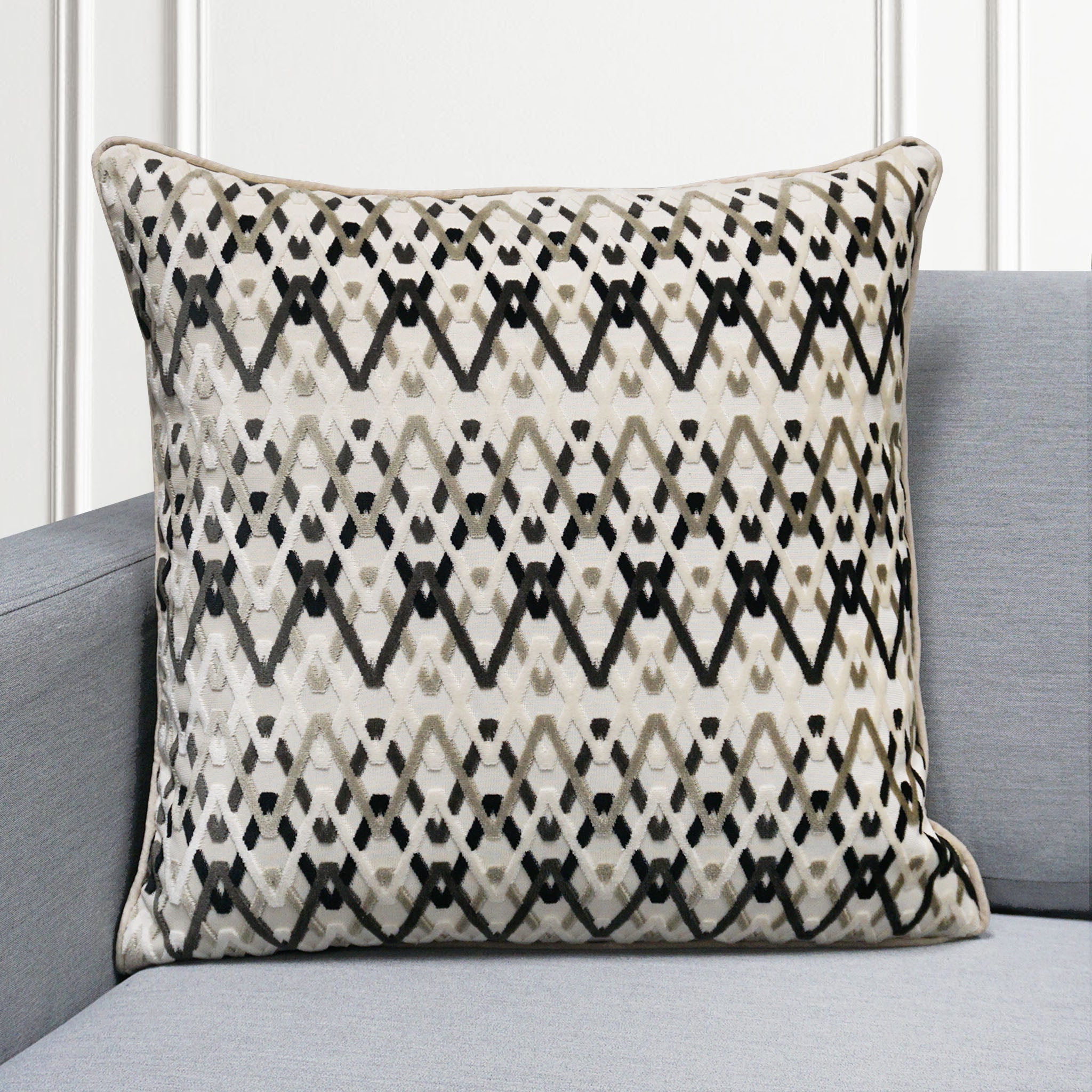Ivory Geometric Velvet 20 Square Decorative Pillow - #84P40