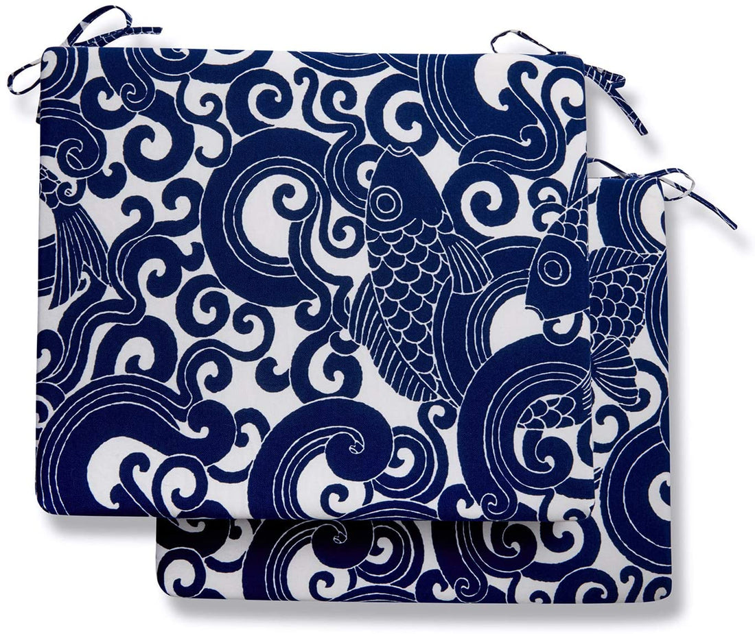 Set of 2 Blue Carp Indoor/Outdoor Seat Cushions | Navy | 16"x18.5X3"