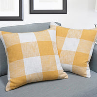 Set of 2 Linen Buffalo Check Throw Pillow Cover | Yellow | 20" x 20"