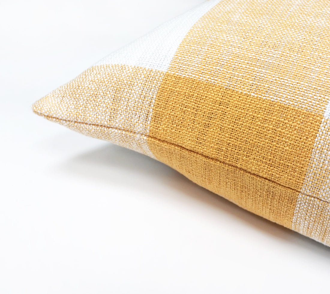 Set of 2 Linen Buffalo Check Throw Pillow Cover | Yellow | 20" x 20"