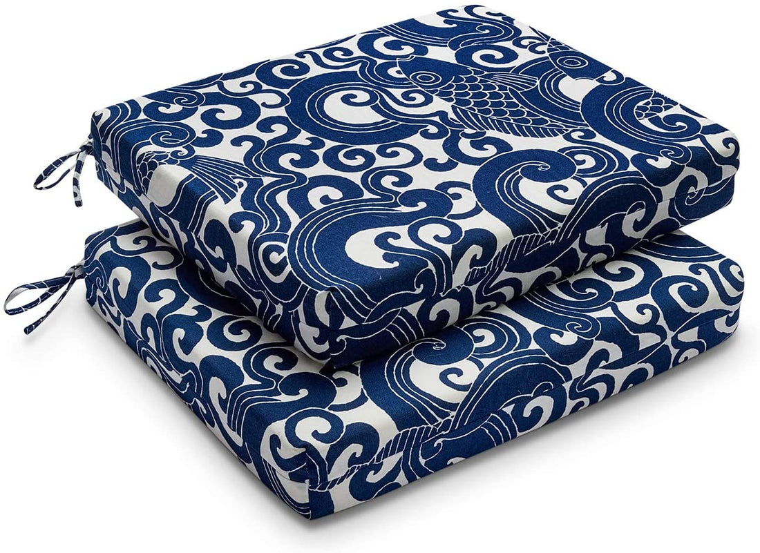 Set of 2 Blue Carp Indoor/Outdoor Seat Cushions | Navy | 16"x18.5X3"