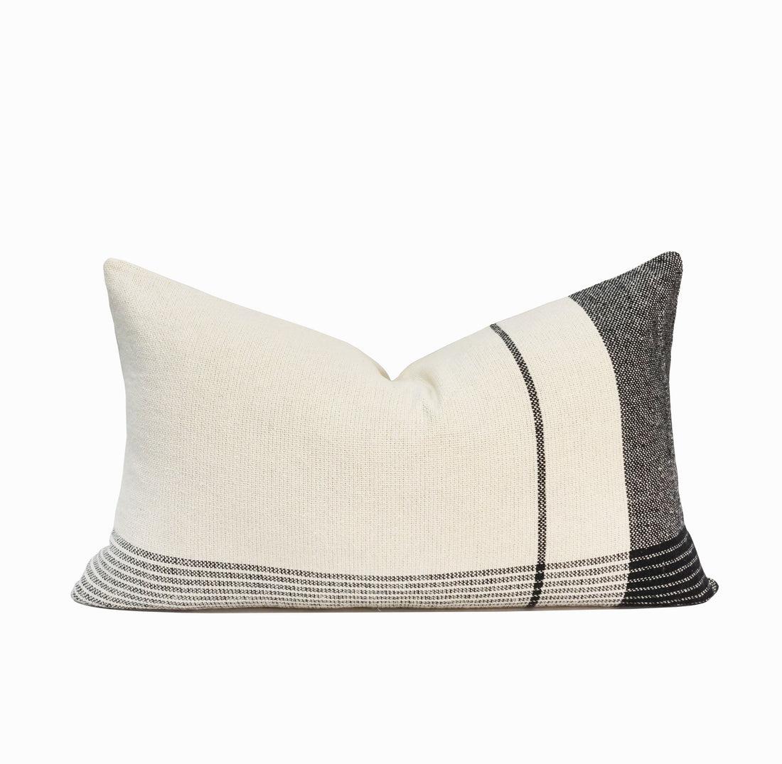 Lucca Indian Throw Pillow Cover | Ivory/Black | 16"x 24"