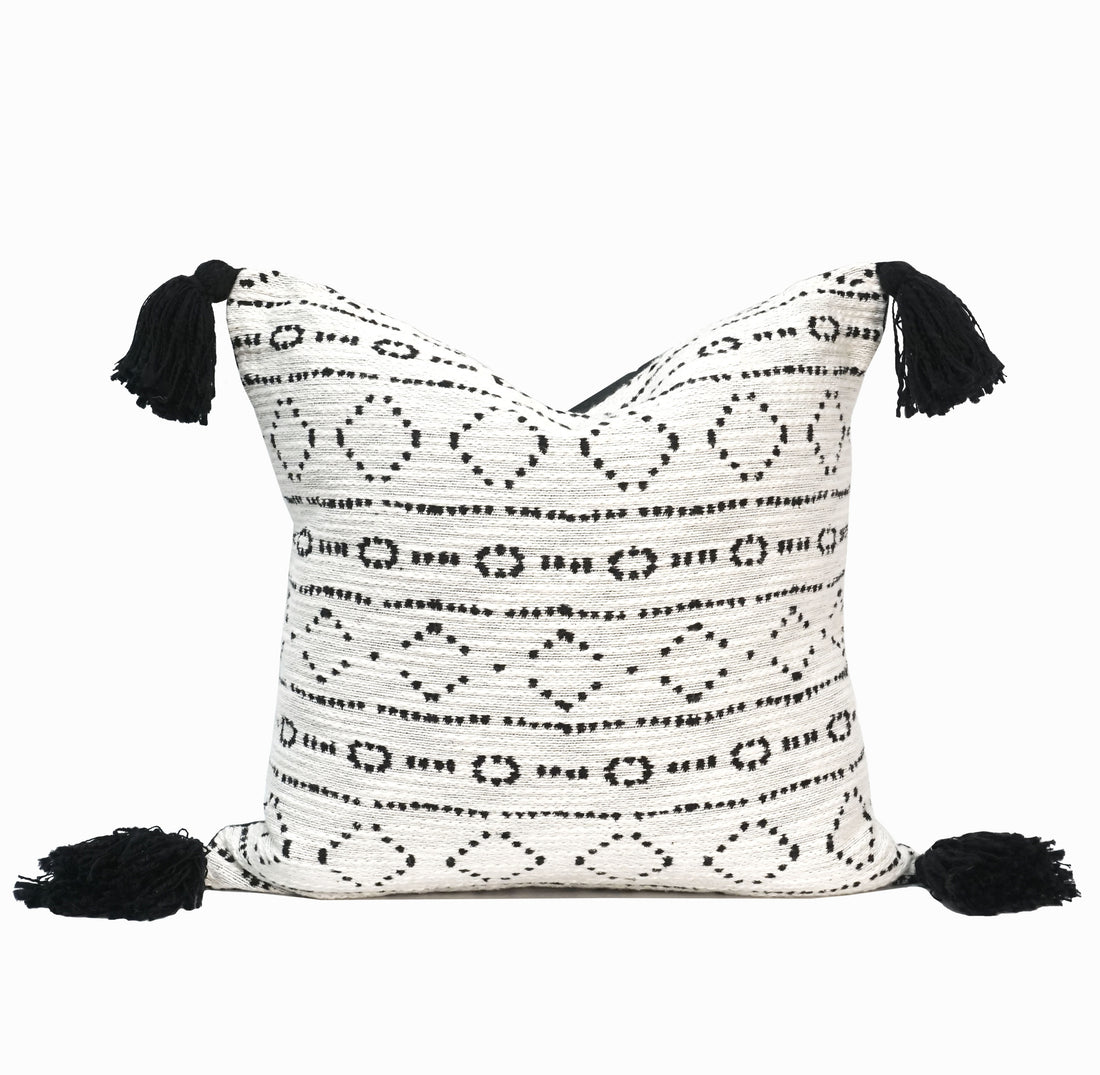 Bali Indian Throw Pillow Cover | White/Black | 18"x 18"