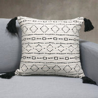 Bali Indian Throw Pillow Cover | White/Black | 18"x 18"