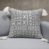 Dahlia Indian Throw Pillow Cover | Silver/White | 18"x 18"