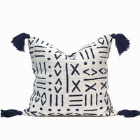 Dahlia Indian Throw Pillow Cover | White/Navy | 18"x 18"