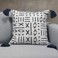 Dahlia Indian Throw Pillow Cover | White/Navy | 18"x 18"