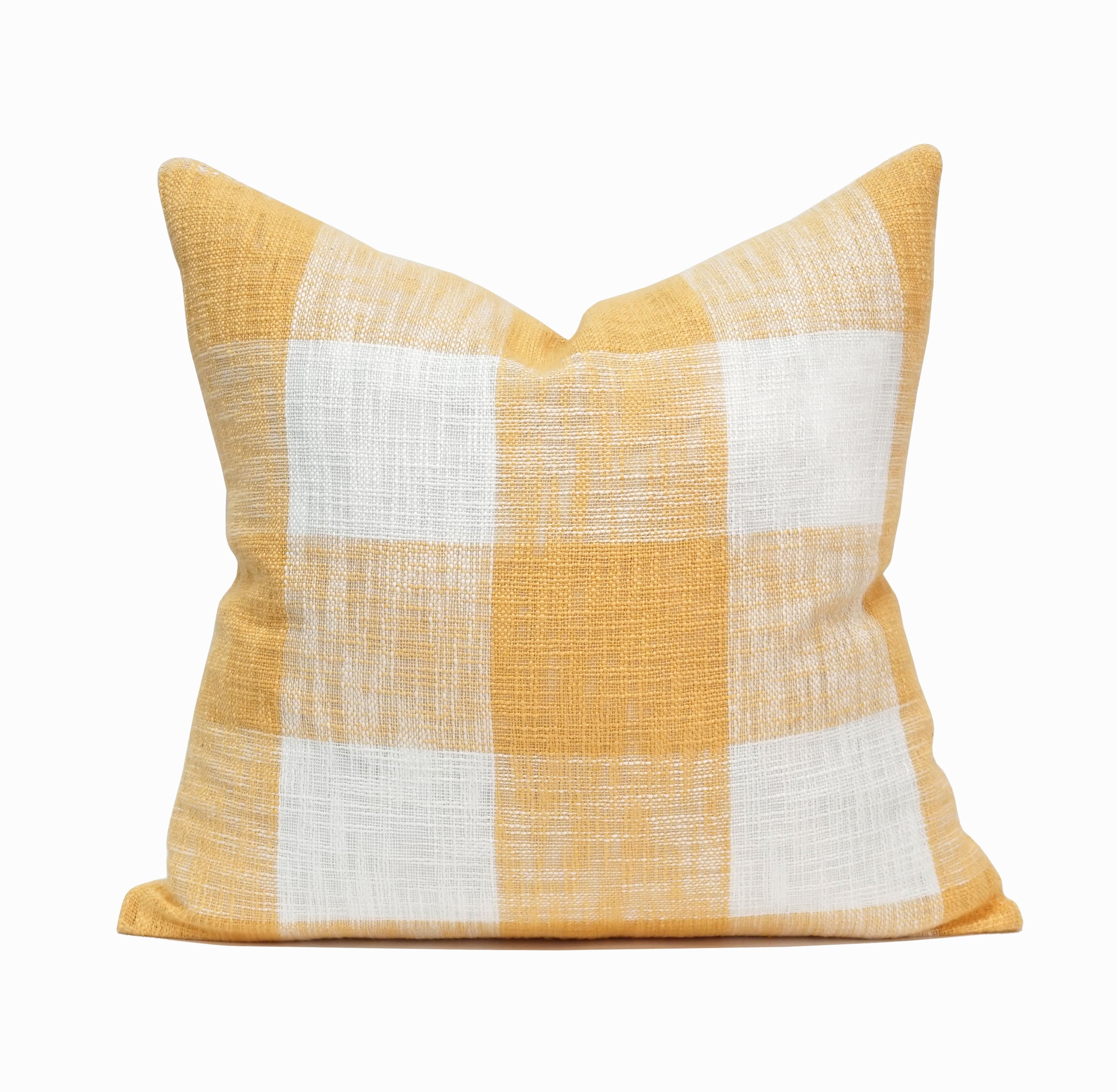 Set of 2 Linen Buffalo Check Throw Pillow Cover Yellow 20