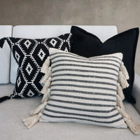 Margo Indian Throw Pillow Cover | Ivory/Black | 18"x 18"