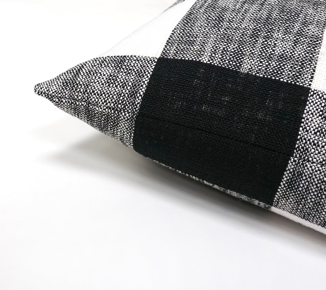 Set of 2 Linen Buffalo Check Throw Pillow Cover | Black/White | 20" x 20"