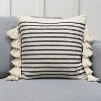 Margo Indian Throw Pillow Cover | Ivory/Black | 18"x 18"