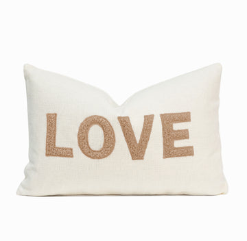 Love Teddy Throw Pillow Cover | Ivory/Tan | 14" x 20"