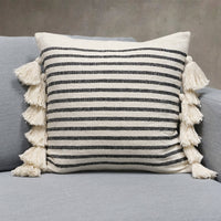 Margo Indian Throw Pillow Cover | Ivory/Black | 18"x 18"