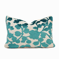 Blossom Lumbar Cut Velvet Throw Pillow Cover | Turquoise | 12" x 20"