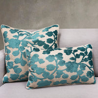 Blossom Lumbar Cut Velvet Throw Pillow Cover | Turquoise | 12" x 20"