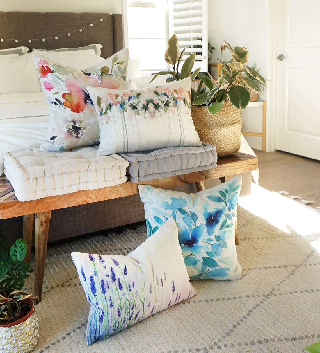 Bianca Rosen Cover | Blue Florals | 20"x 20"