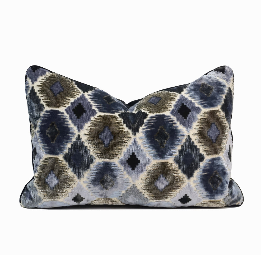 Ikat Lumbar Cut Velvet Throw Pillow Cover | Multi | 12" x 20"