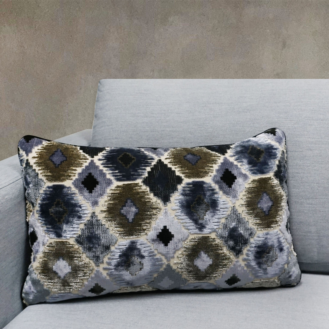 Ikat Lumbar Cut Velvet Throw Pillow Cover | Multi | 12" x 20"