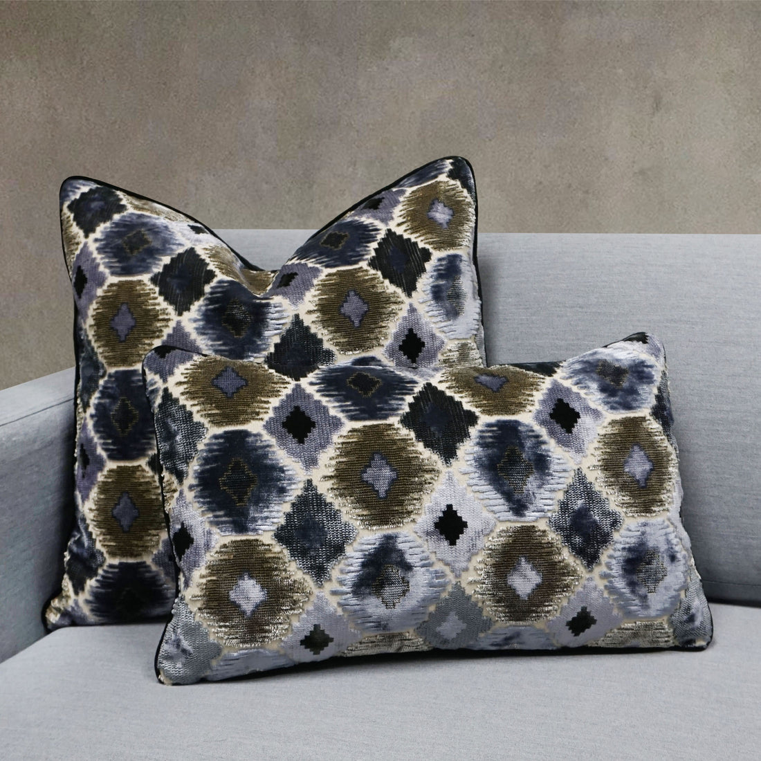 Ikat Lumbar Cut Velvet Throw Pillow Cover | Multi | 12" x 20"