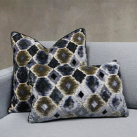 Ikat Lumbar Cut Velvet Throw Pillow Cover | Multi | 12" x 20"