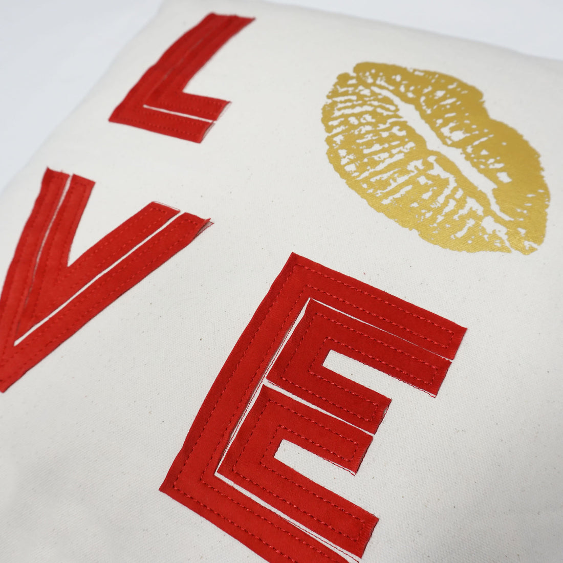 Love/Lips Applique Throw Pillow Cover | Natural | 20" x 20"