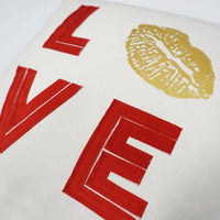 Love/Lips Applique Throw Pillow Cover | Natural | 20" x 20"