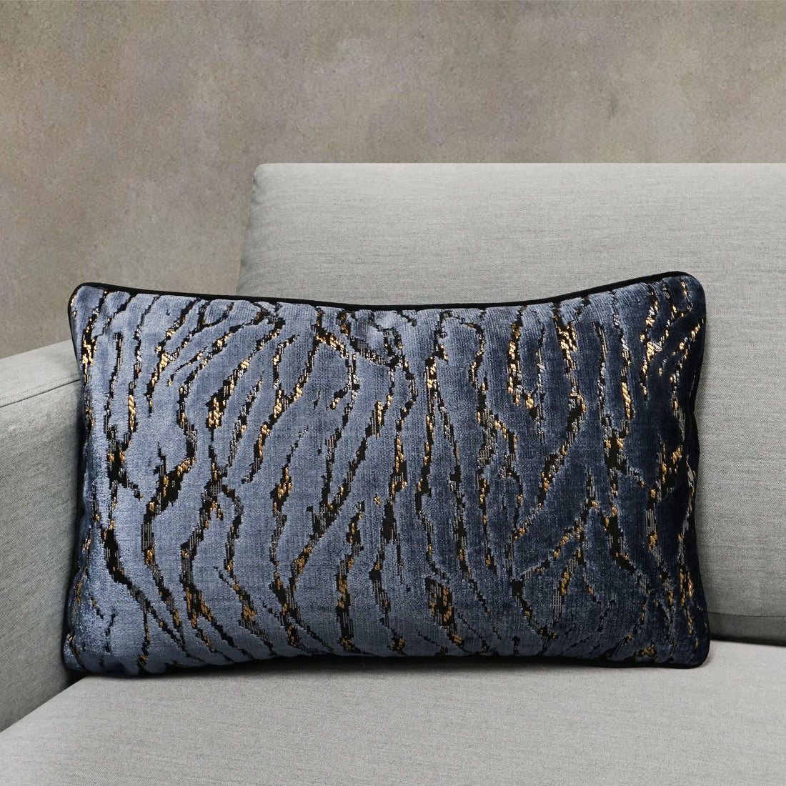 Zebra Lumbar Cut Velvet Throw Pillow Cover | Ocean | 12" x 20"