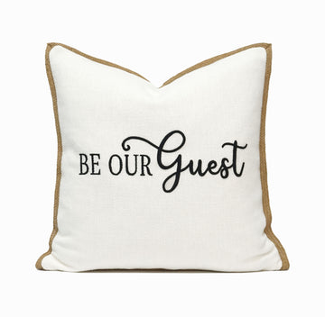 Be Our Guest Throw Pillow Cover | Ivory/Black | 20" x 20"