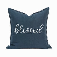 Blessed Whip Stitch Throw Pillow Cover | Navy | 20" x 20"