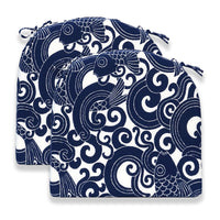 Set of 2 Blue Carp Indoor/Outdoor Seat Cushions With Ties | Navy | 16"x17"X2"