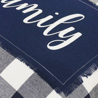 Family Applique Buffalo Check Throw Pillow Cover | Navy | 20" x 20"