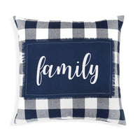 Family Applique Buffalo Check Throw Pillow Cover | Navy | 20" x 20"