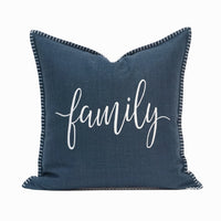 Family Whip Stitch Throw Pillow Cover | Navy | 20" x 20"