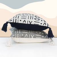Dahlia Indian Throw Pillow Cover | White/Navy | 18"x 18"