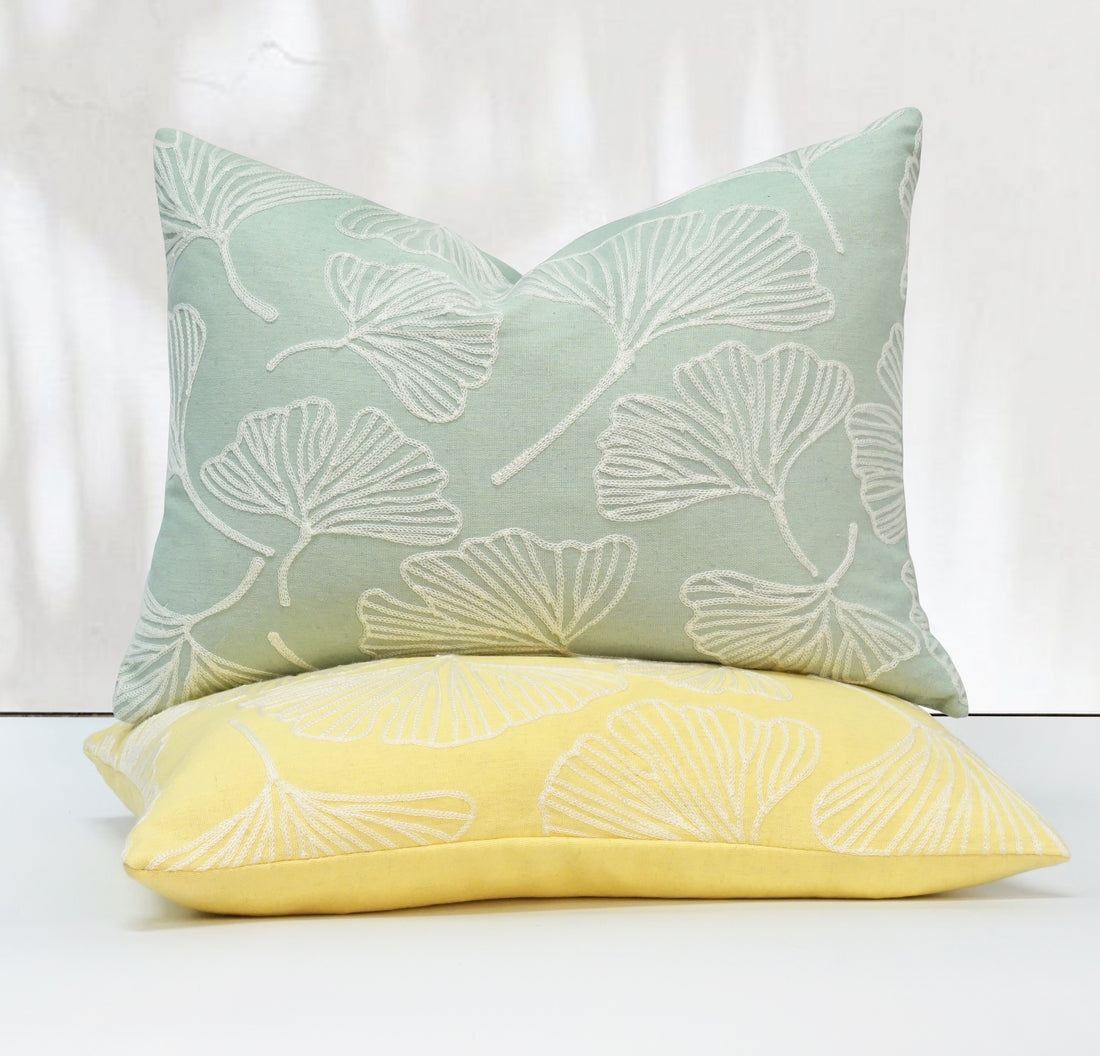 Lily Pad Embroidery Throw Pillow Cover | 14" x 20"