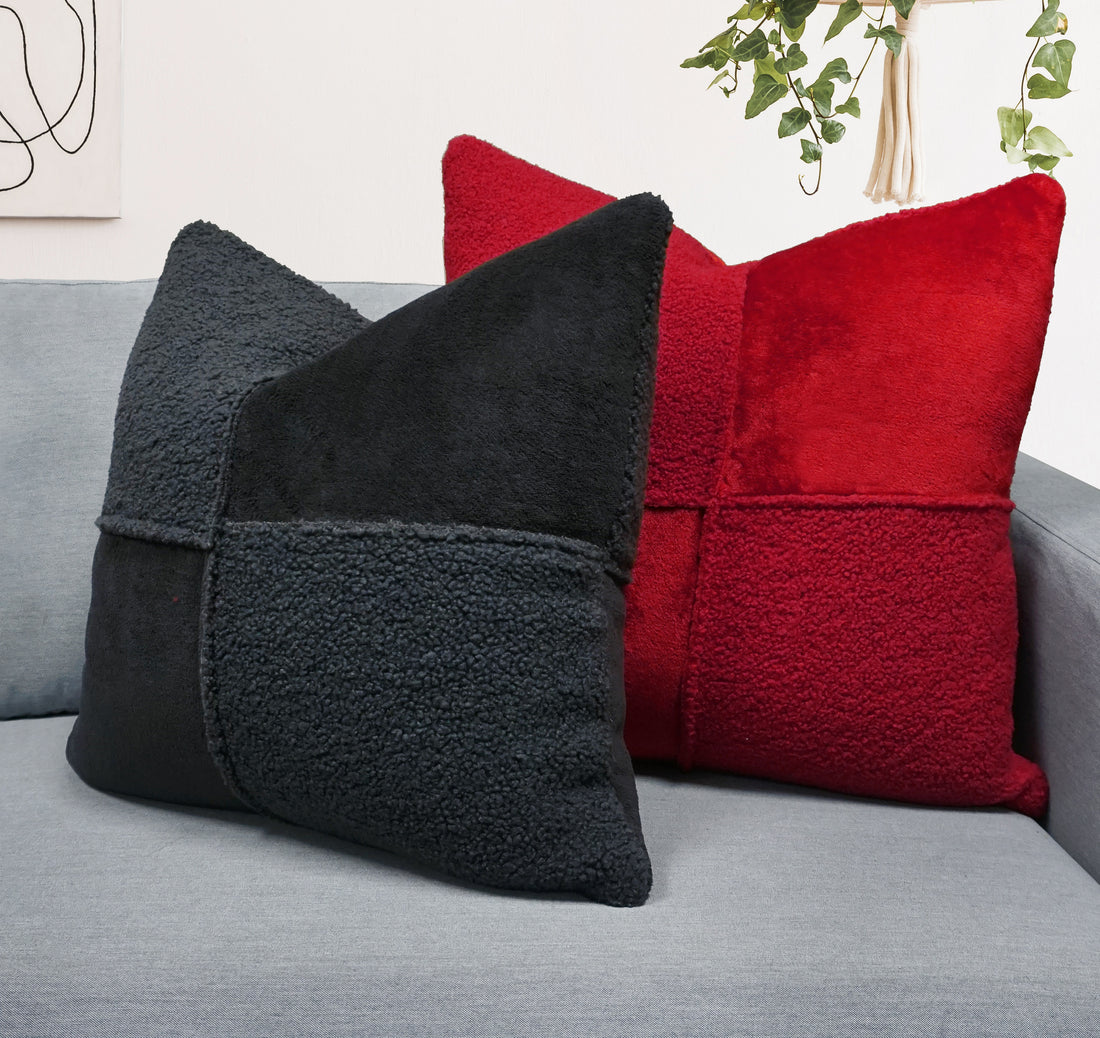 Viola Teddy Patchwork Throw Pillow Cover  | 20" x 20" | 22" x 22"