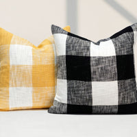 Set of 2 Linen Buffalo Check Throw Pillow Cover | Yellow | 20" x 20"