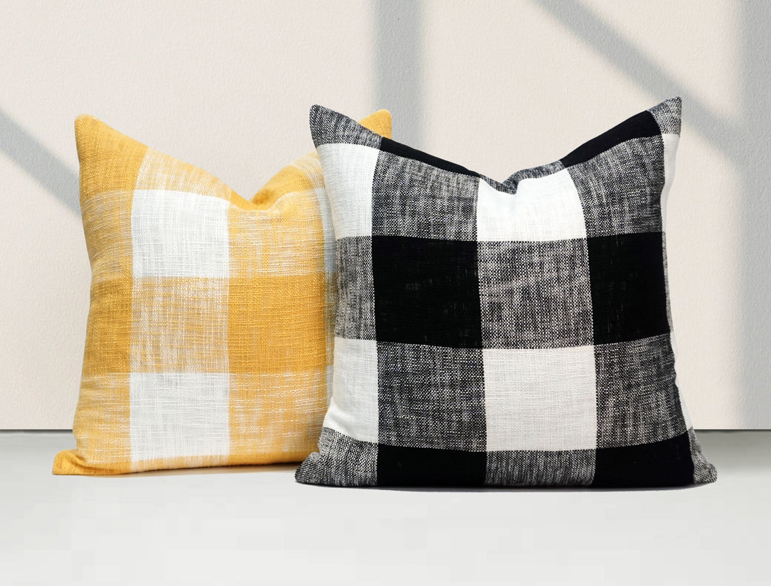 Set of 2 Linen Buffalo Check Throw Pillow Cover | Black/White | 20" x 20"