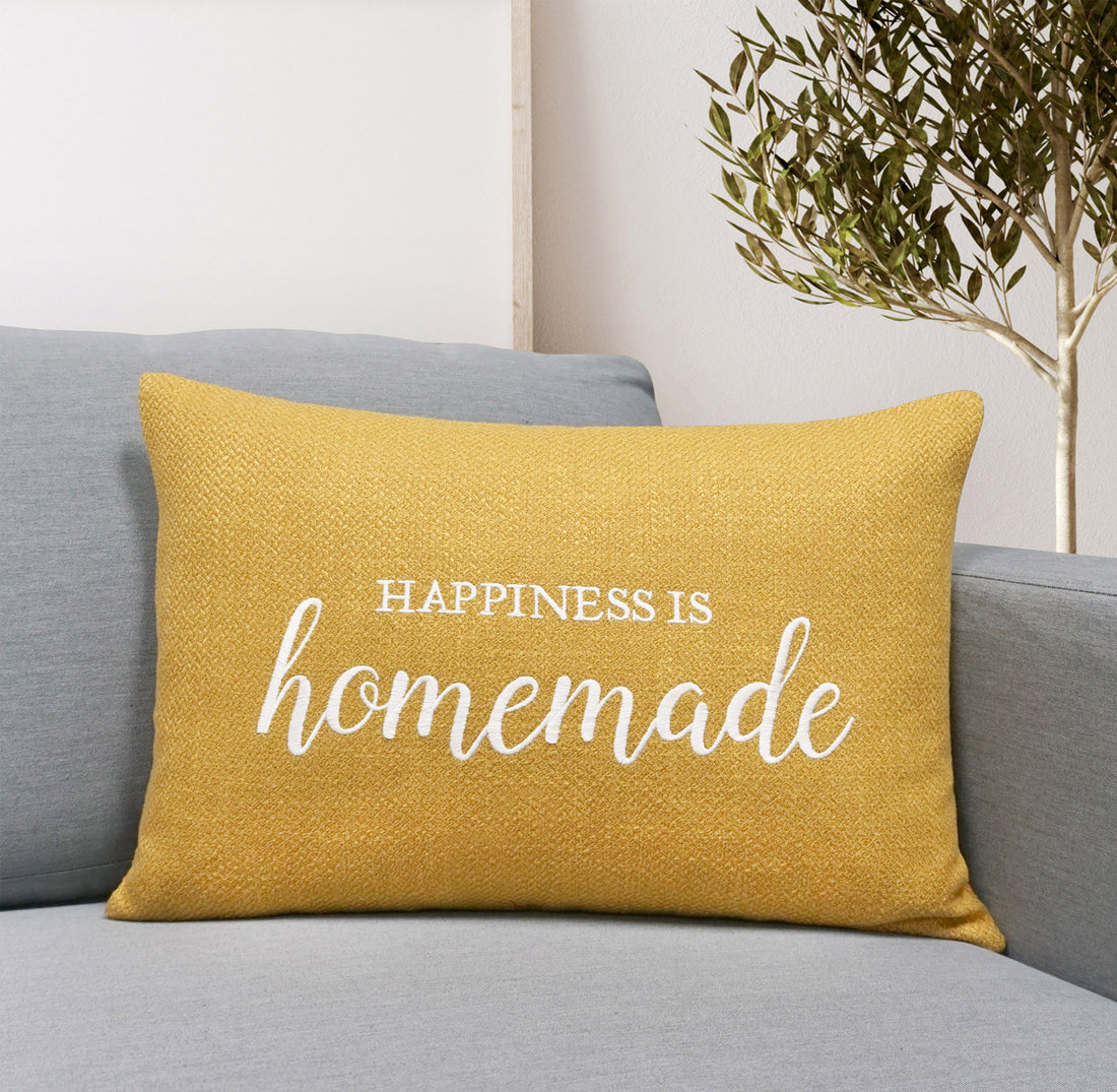 Happiness is Homemade Throw Pillow Cover | Yellow | 14" x 20"