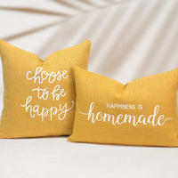 Choose To Be Happy Throw Pillow Cover | Yellow | 20" x 20"