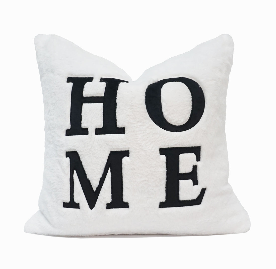 Home Applique Faux Fur Throw Pillow Cover | 20" x 20"