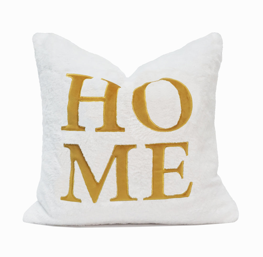 Home Applique Faux Fur Throw Pillow Cover | 20" x 20"